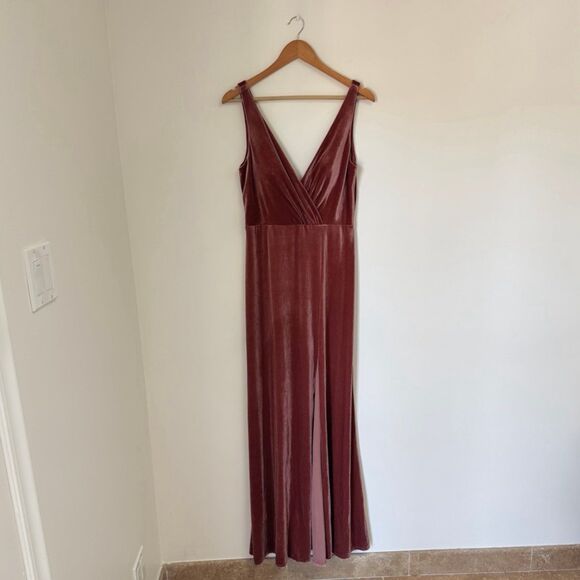 Jenny Yoo Devon Velvet Bridesmaid Maxi Dress in Cinnamon Rose Size 8 - Picture 3 of 8